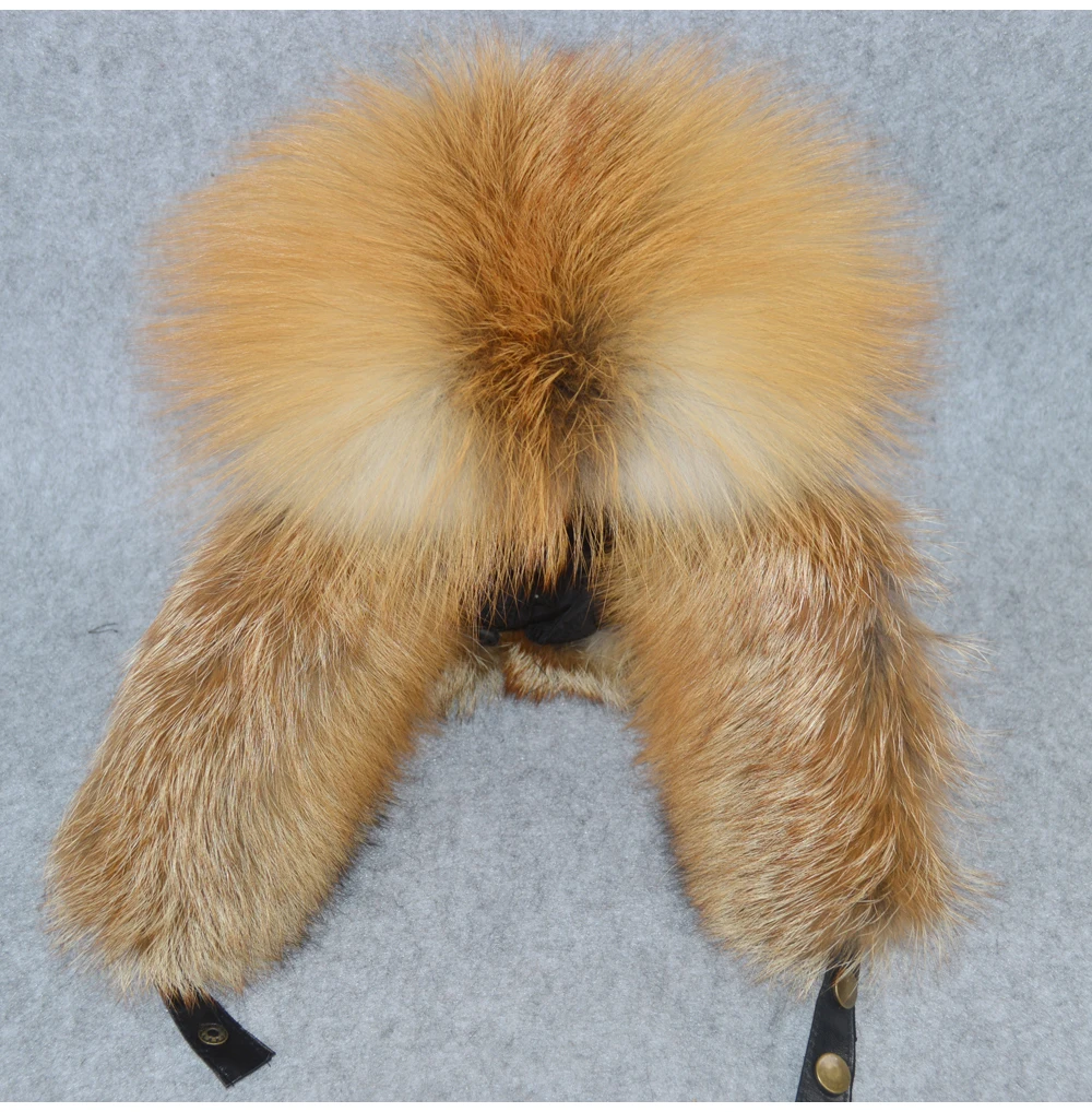 Новинка, зимние шапки-бомберы из натурального Лисьего меха, женская шапка из меха енота, русская ушанка, Толстая теплая шапка-бомбер из натуральной овечьей кожи