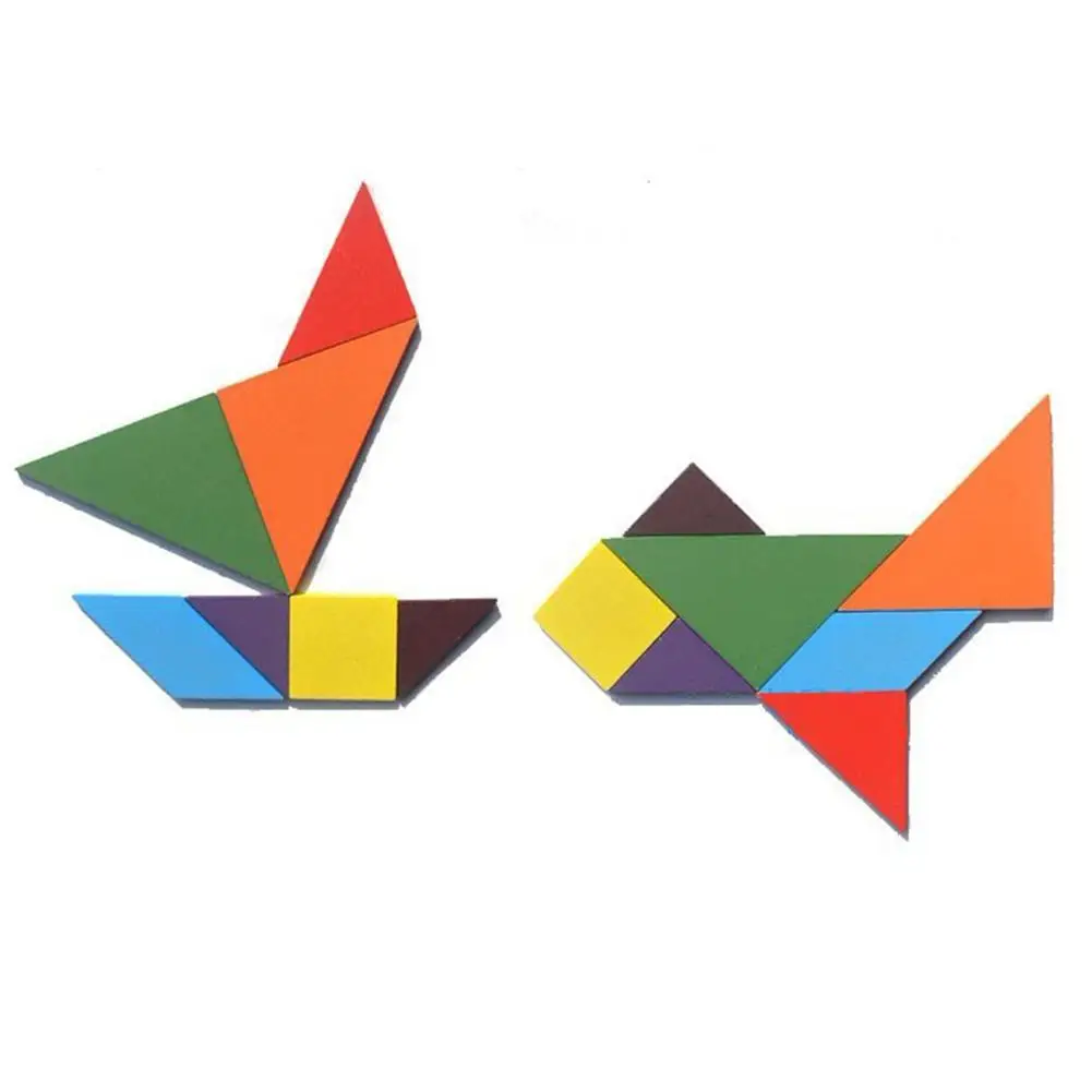 Деревянный пазл Vitoki Tangram 7 шт. цветная квадратная головоломка IQ умная забавная