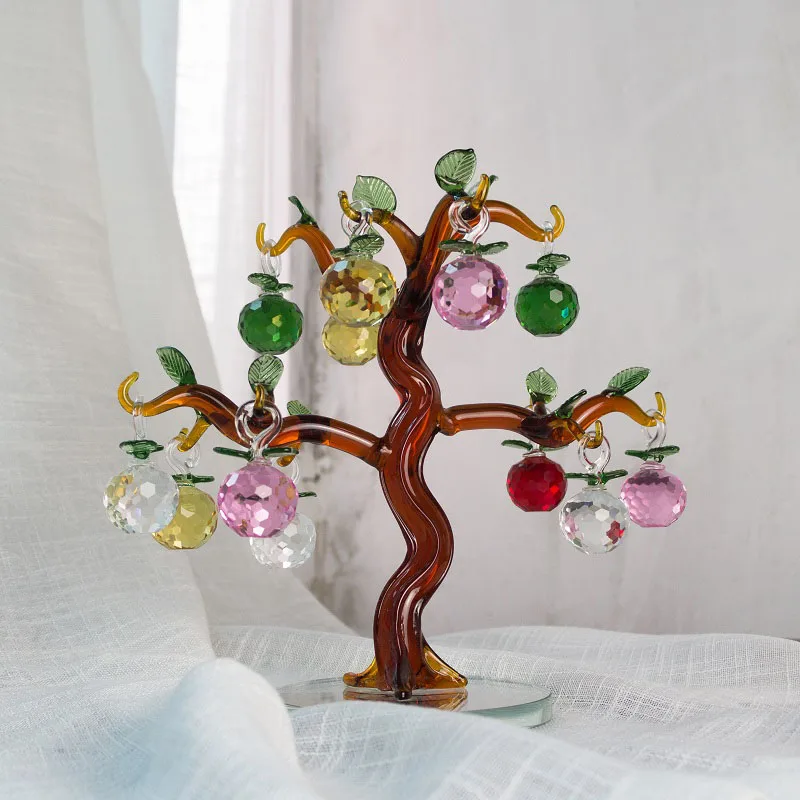 Crystal Apple Tree Ornaments Glass Fengshui Crafts Living Room TV Cabinet Home Decor Figurines Christmas New Year Gift Souvenir