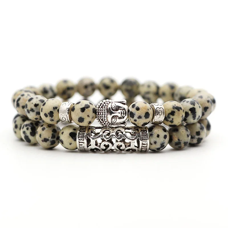 Покрытие из розового золота 2pcs set Black Lava Stone Prayer Beads Buddha Men Bead Bracelet Beaded Bracelets for Women and Mens Pulseras Masculina - Окраска металла: Покрытие из розового золота