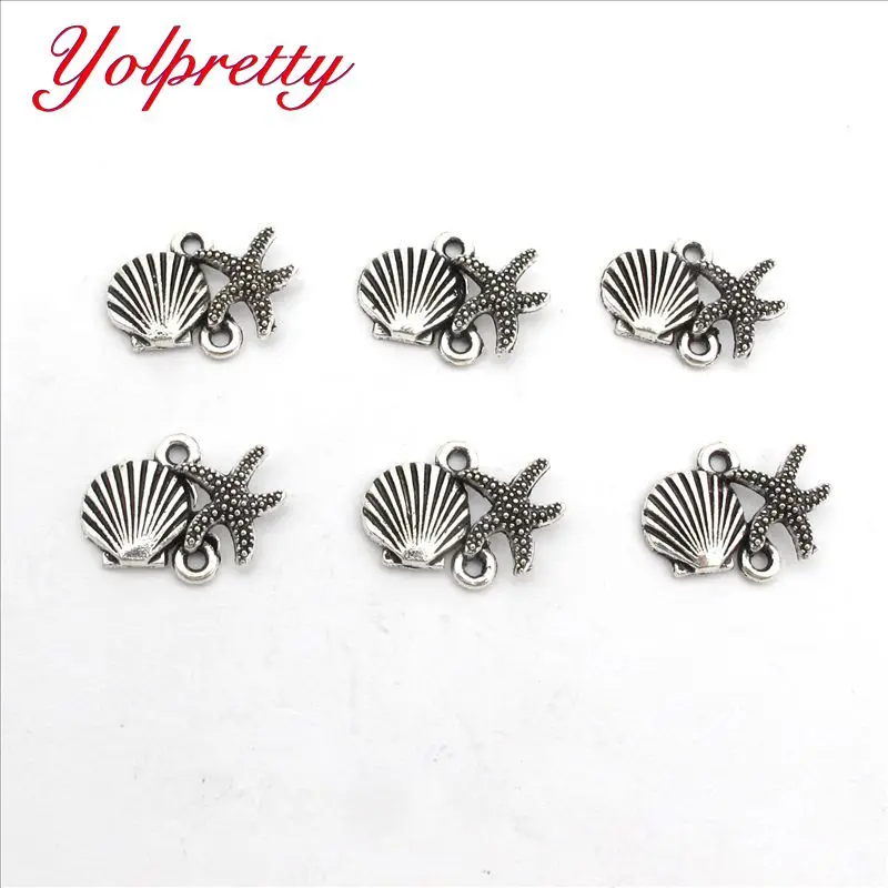 

Yolprtty New Fashion wholesale 20pcs/28mm long retro silver alloy fittings; shell and starfish, hand-made Pendant
