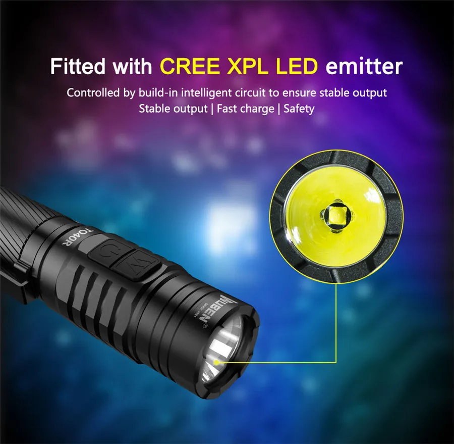 Wuben TO40R 18650 XPL Cree светодиодный мощный фонарик Micro USB Перезаряжаемый CR123 портативный прожектор с бесплатной батареей