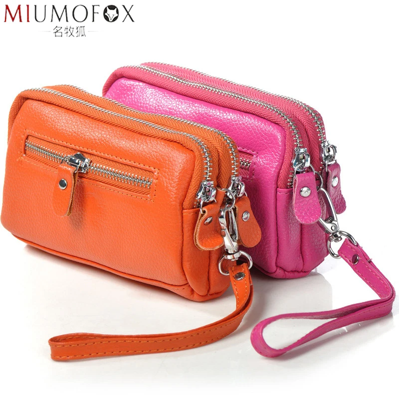 Модные мягкие женские клатчи из натуральной кожи сумка Органайзер двойная