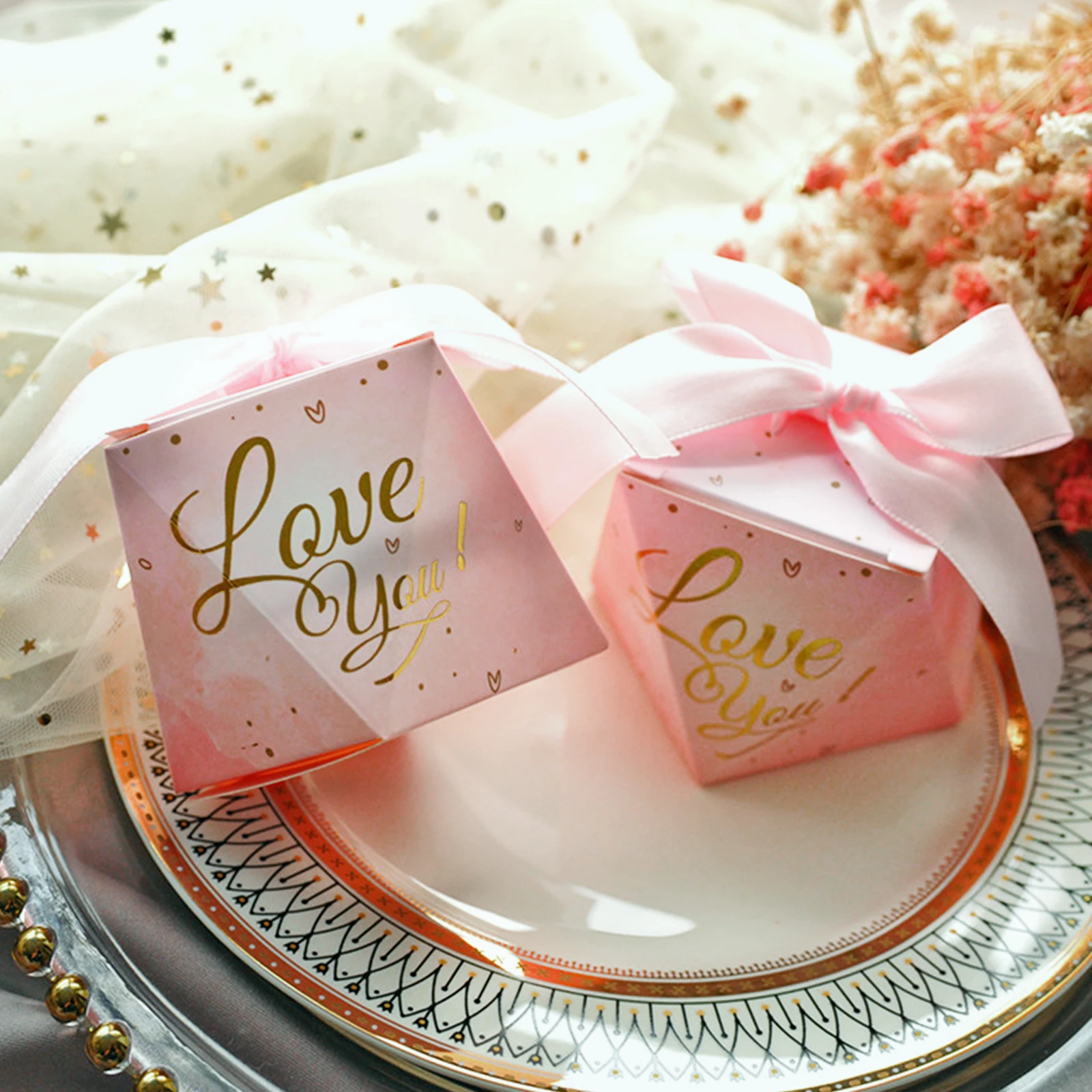 

10pcs Wedding Decoration Pink Candy Box Love You Paper Gift Boxes Baby Shower Favor Box with Bowknot Birthday Party Decorations