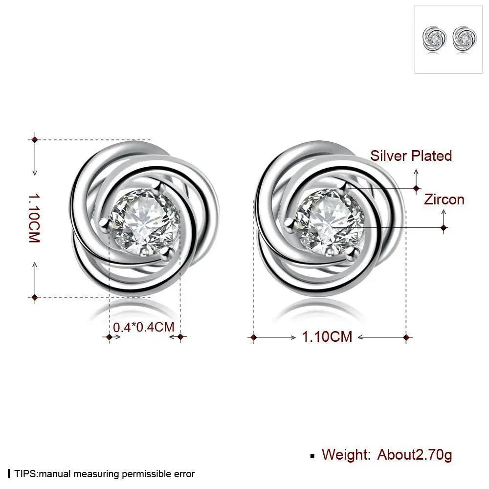 QGGLE Silver Round Stud Earrings Rhinestone for Women Fashion Jewelry | Украшения и аксессуары