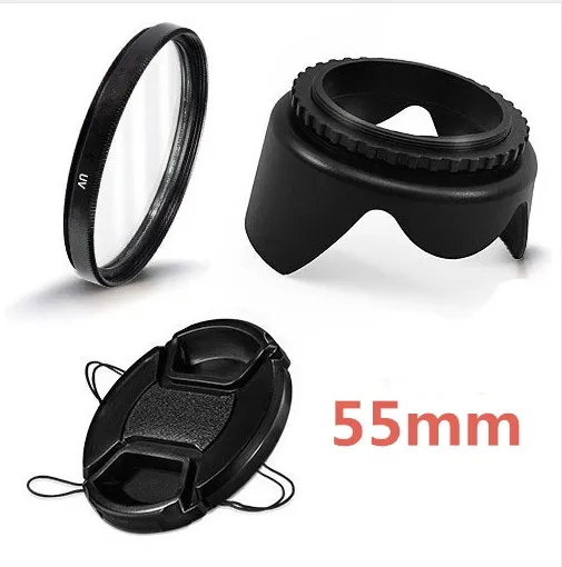 55 мм бленда объектива для камеры + УФ фильтр крышка Sony 18 200 250 canon nikon PK DSLR|Крышки