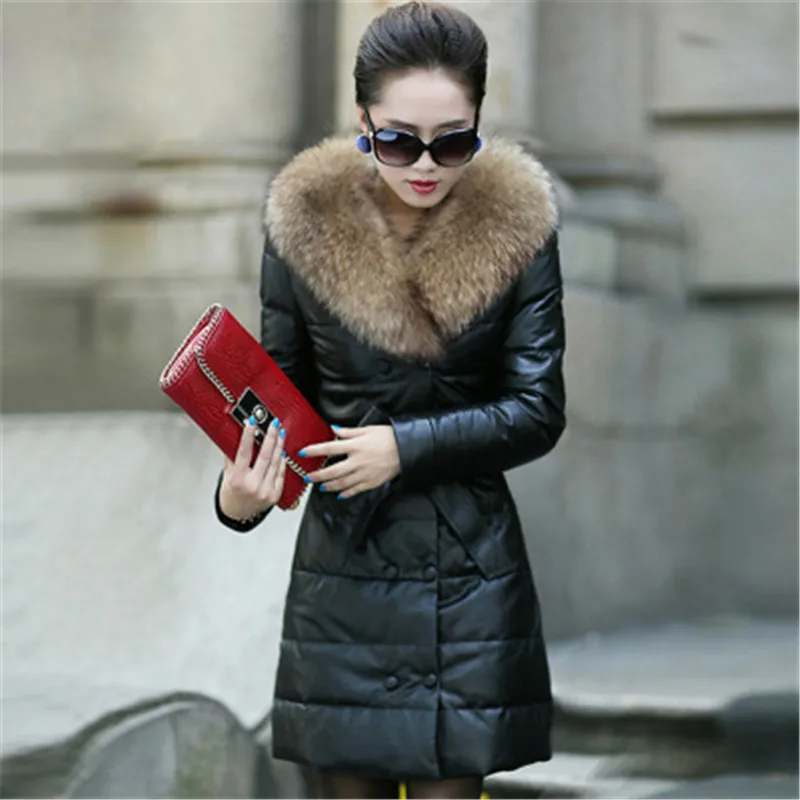 Women Winter PU Jacket Thicken Leather Jackets Slim Warm PU Coats Fur Collar Double Breasted Women Suede Jackets D493