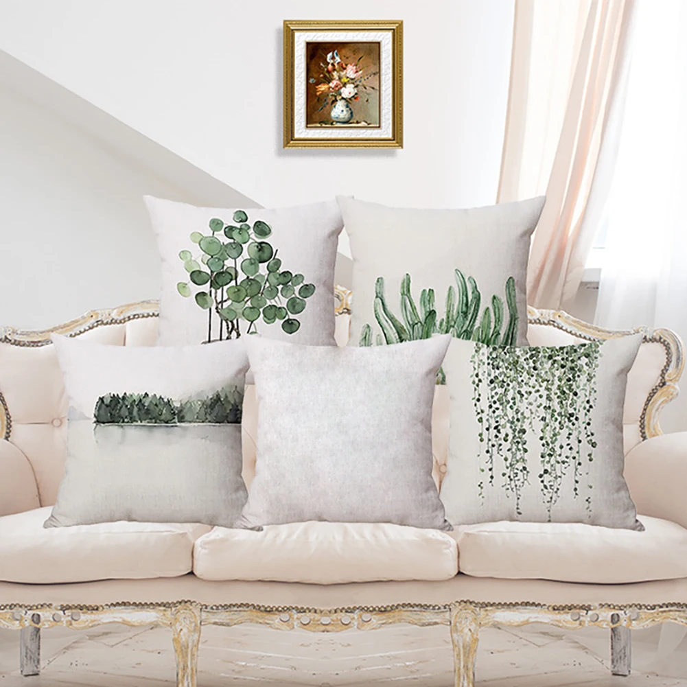 Зеленый освежающий завод листья из хлопчатобумажной ткани с узором подушки