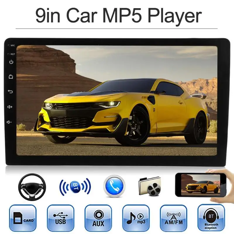 9in 1Din In-dash Bluetooth автомобильный стерео MP5 плеер AUX In FM радио головное устройство USB 2,0 управление рулевым колесом Обнаружение заднего хода