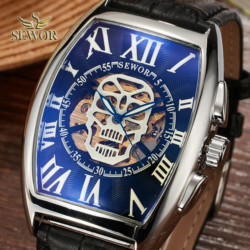 Часы мужские механические Автоматические с рисунком черепа C388|watchband black|watchband