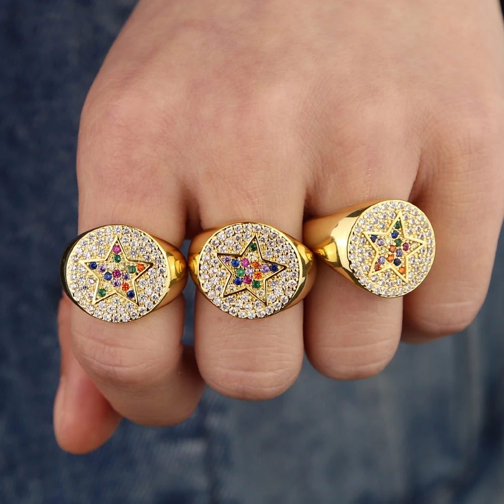Фото Новое поступление модное круглое кольцо в форме монет Радужное со звездой