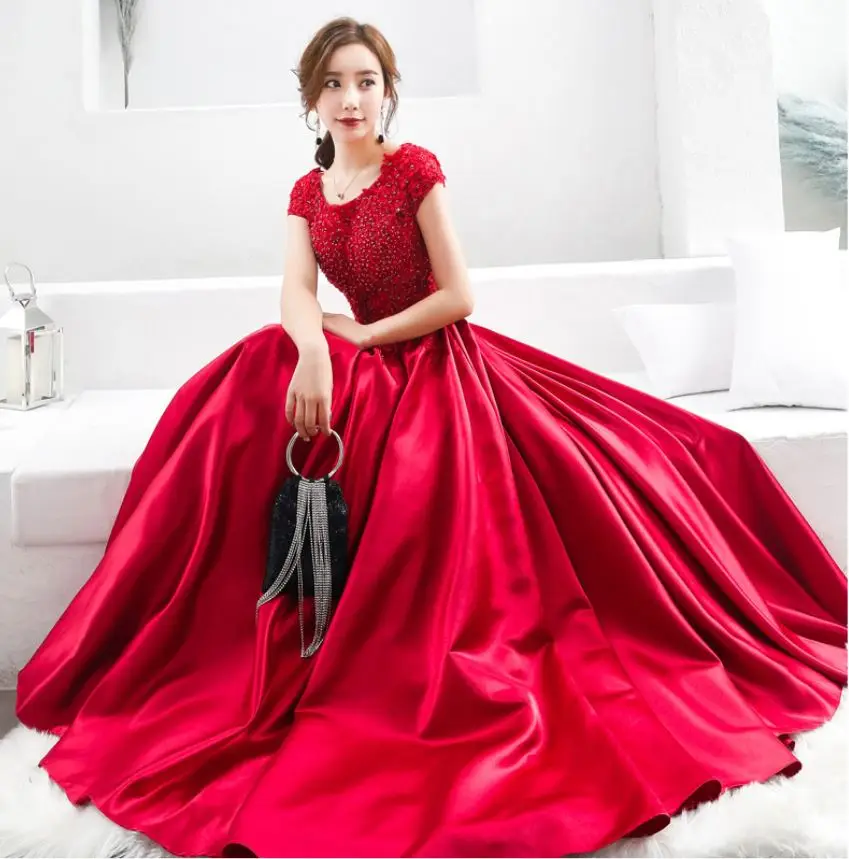 burgundy Vestido madrinha2019 новое из кружева, с вырезом на шее атласный с коротким рукавом линия зеленый бордовый мусульманский Свадебный Гость длинное платье, Роба demoisell - Цвет: burgundy