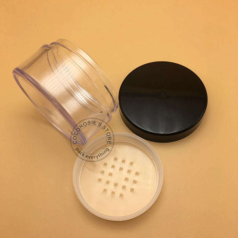 5 шт./партия) пустой 30 г loose powder jar порошок случае с сито черный 60 мл большой случае рассыпчатая пудра