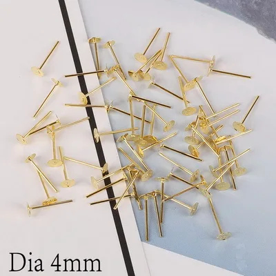 4mm without plug GD 100 шт./упак. Допустимое отклонение диаметра 4 6 8 мм* 12 мм золото/родий Цвет серьги-гвоздики в форме прокладки с жемчужной сережкой штепсельной вилки выводы для сережек для изготовления ювелирных изделий - Цвет: 4mm without plug GD
