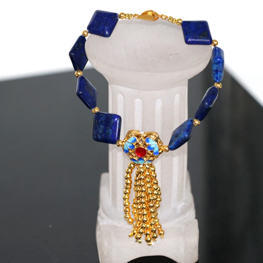 Модные 12 мм натуральный камень Синий Лазурит площадь бусы браслеты