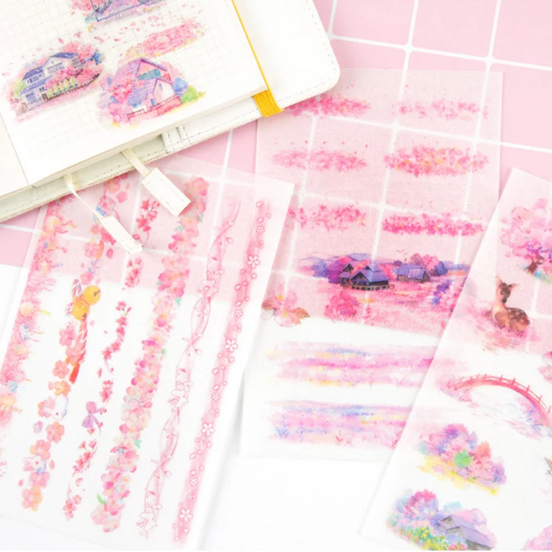 6pcs/pack Romantic Cherry Season Sakura Sticker Korean DIY Scrapbooking Dairy Photo Album Decoration Planner Stationery