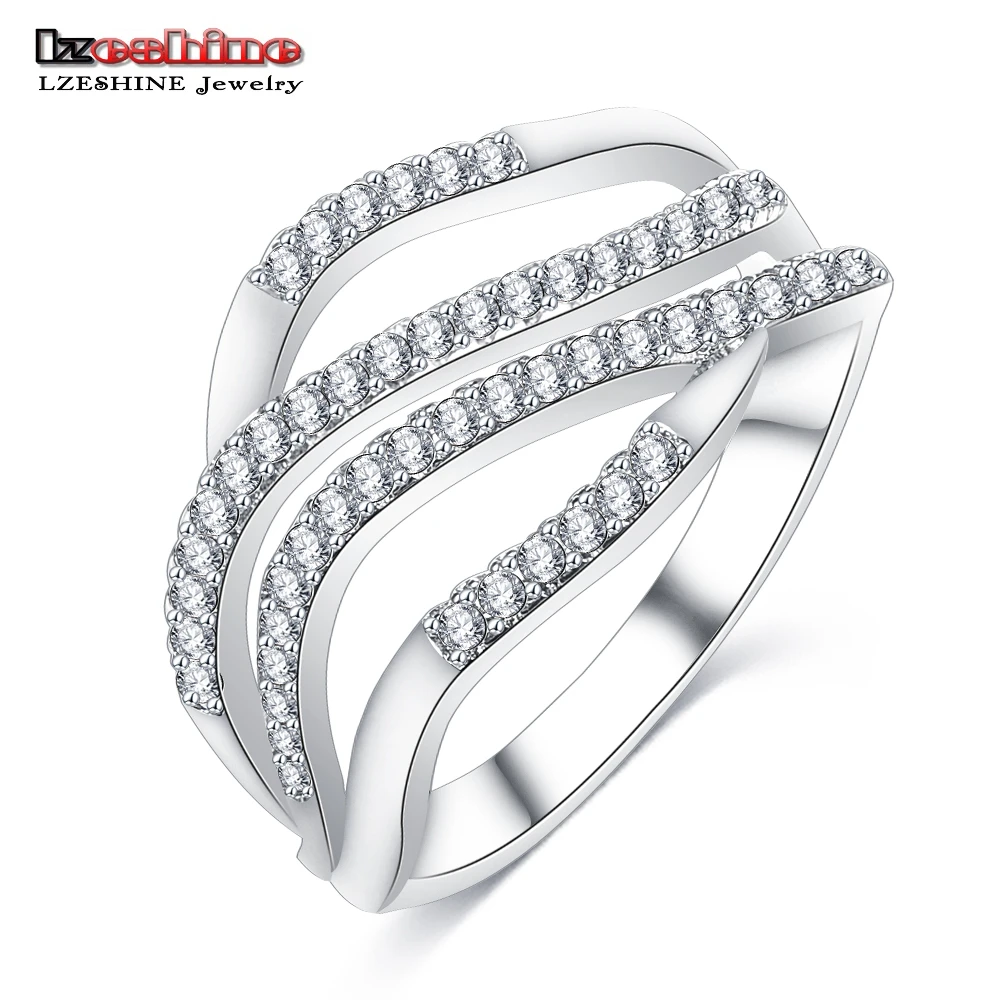 LZESHINE Top Selling Brilliant Ring Rose Gold Color CZ Zircon 4 Rows Wave Shape Women Fashion Jewelry CRI1021 | Украшения и