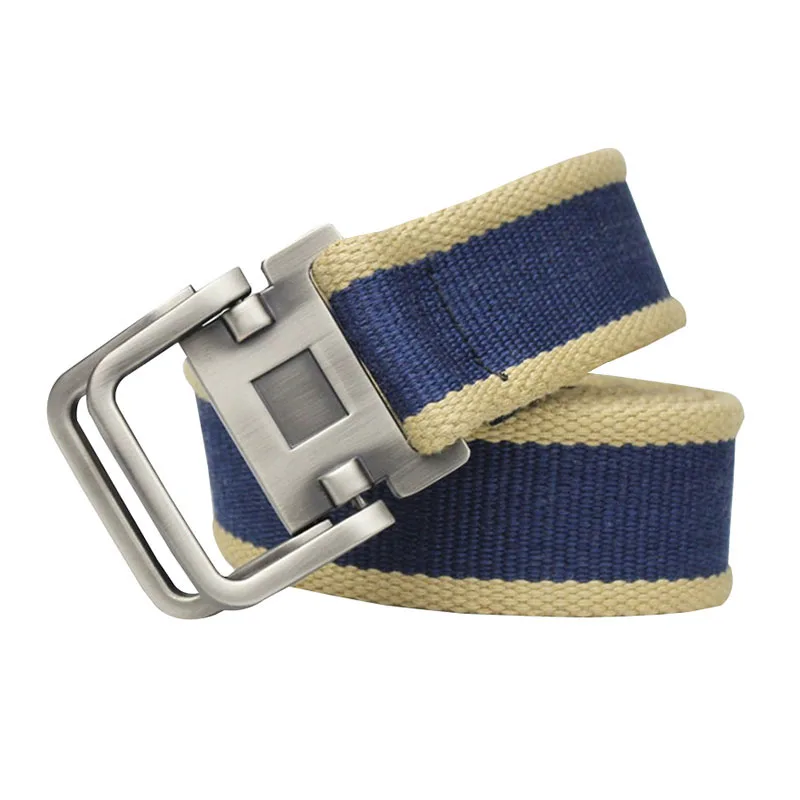 

New 2022 New Double ring buckle Unisex belt fashion Men and Women outdoor canvas stripe belt casual simple youth students
