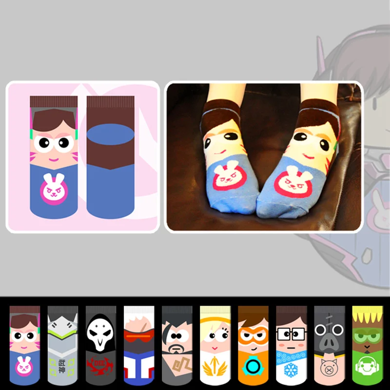 10 героев Kawaii D.va носки Для женщин Повседневное Гэндзи Солдат 76 жнец Tracer Ханзо Lucio