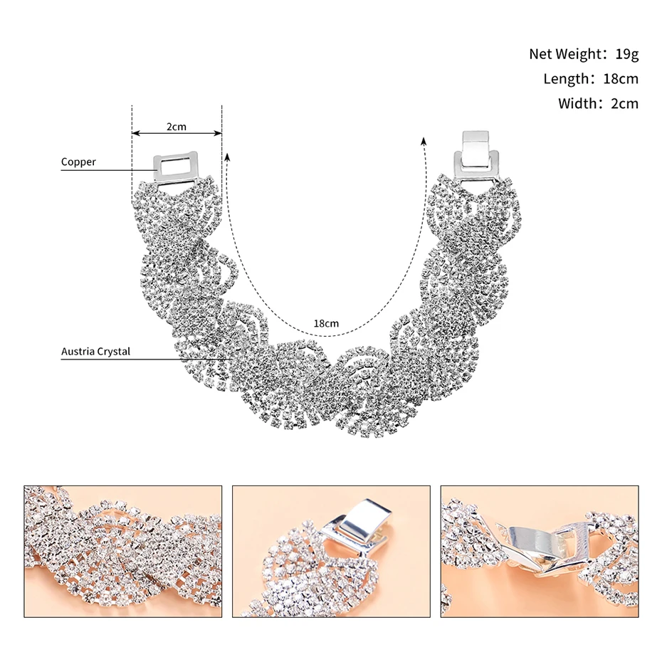 

Miallo Newest Full Crystal Stone Chain & Link Bracelets Flexible Wedding Bride Bracelets Women