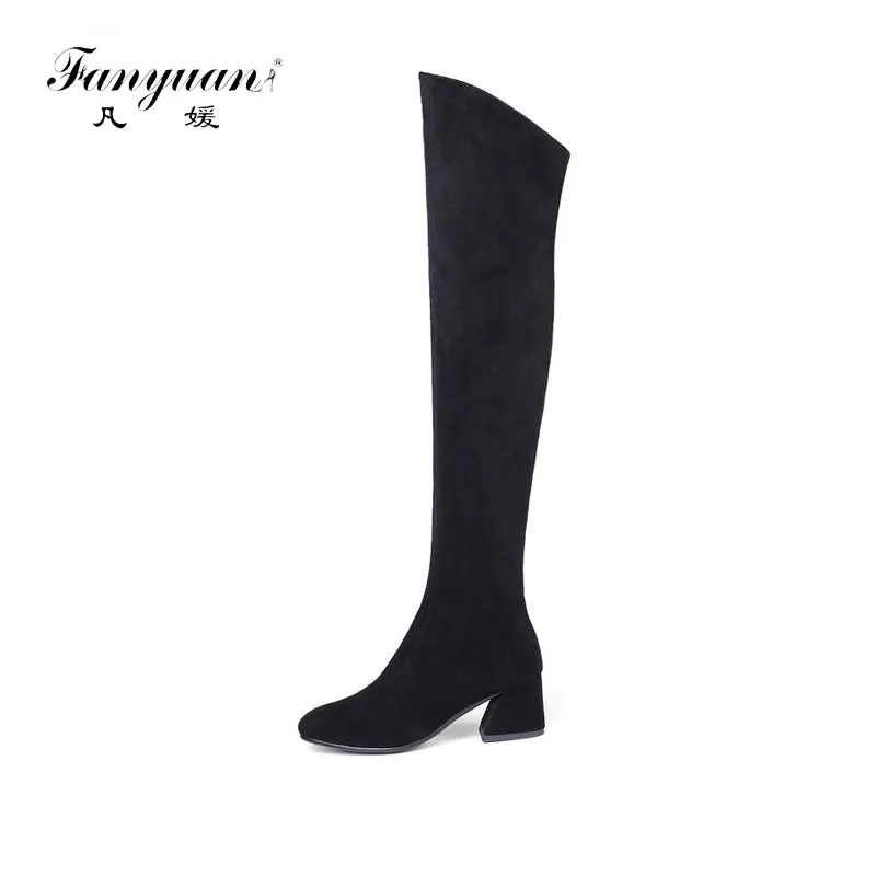 

fanyuan Size 34-43 new Hot women boots autumn winter over the knee boots round toe fuax suede leather thigh high boots