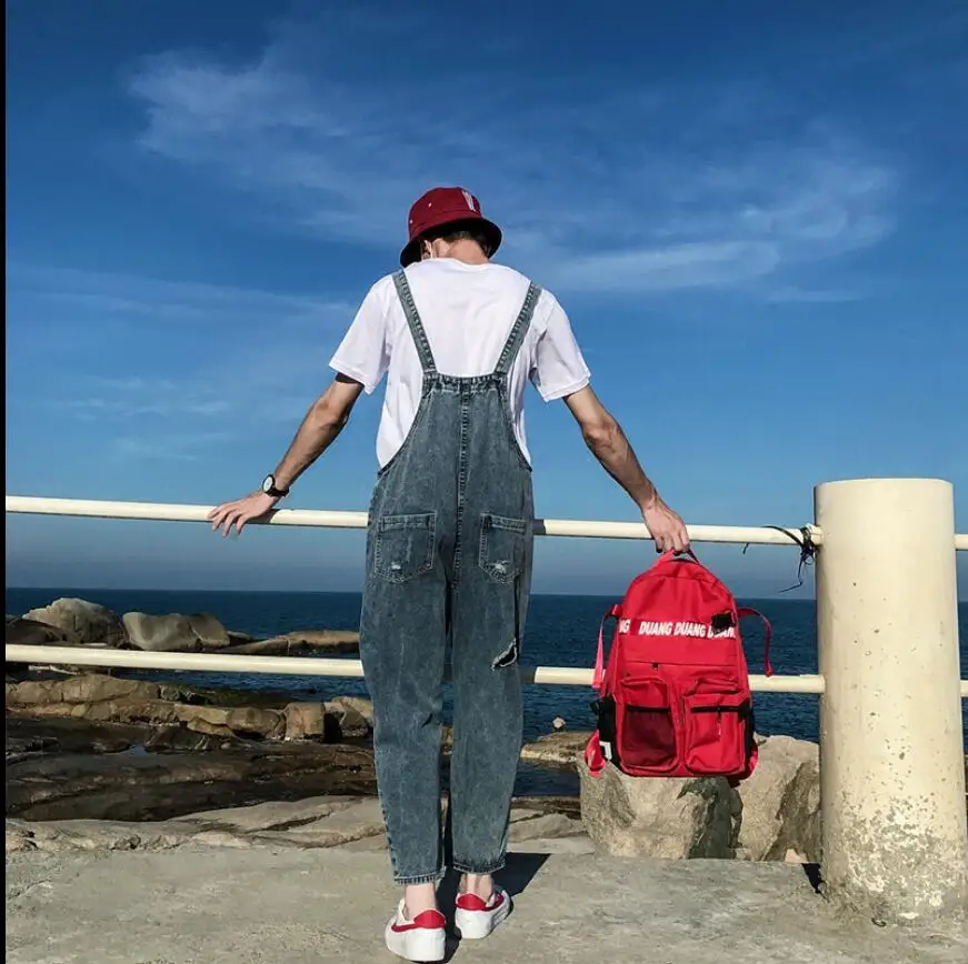 Комбинезон джинсовый Мужской Свободного Покроя студенческий комбинезон в