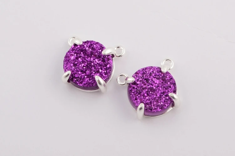 Purple Druzy BOROSA Druzy ювелирные изделия 10 шт. Серебряный Цвет Коготь 10 мм круглые натуральные Агаты Титан Радужная Друза разъемы для ожерелья ZS0413 - Окраска металла: Purple Druzy