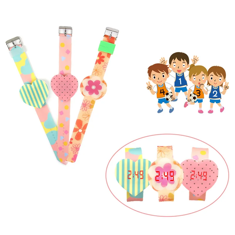 

1 Pcs Kids LED Electronic Watch Silicone Band Love Heart Flower Dial Wrist Watch Lovely Gift TT@88