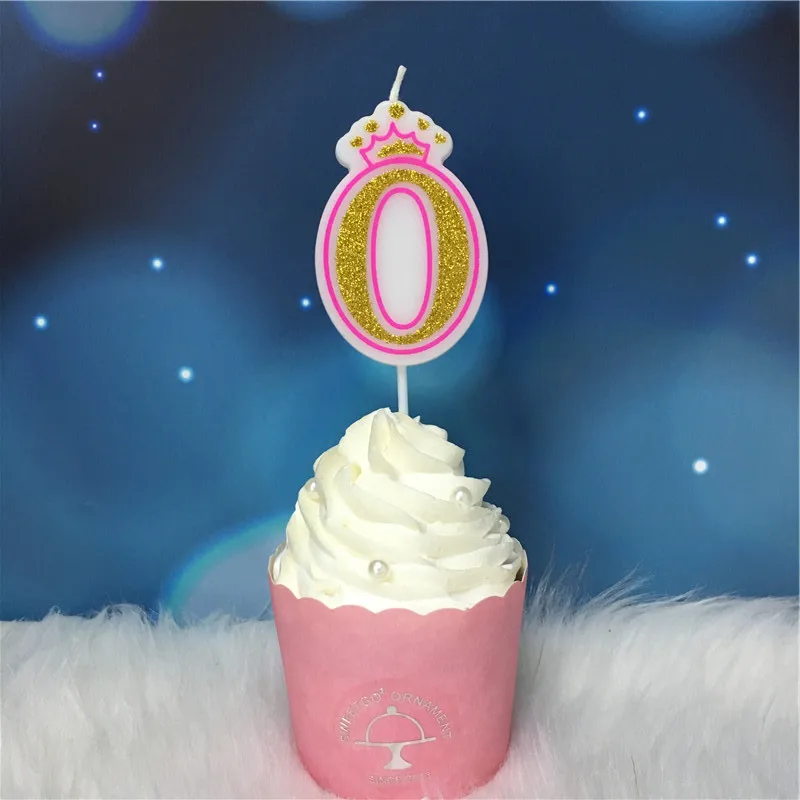 Candle-G-Pink0 Креативные золотые, розовые/синие свечи с короной и цифрами на день рождения 0-9 для детей, взрослых девочек и мальчиков, праздничные свечи для торта, украшения - Цвет: Candle-G-Pink0