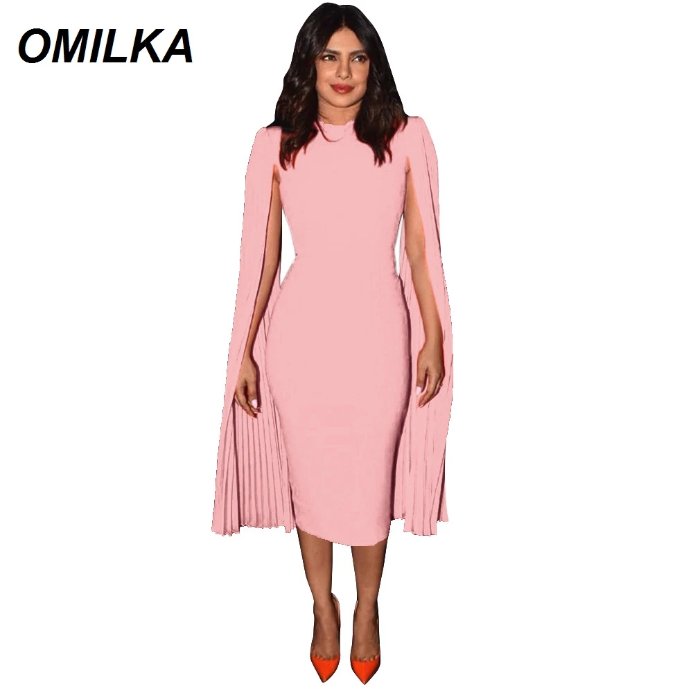 OMILKA накидка Bodycon платье 2020 осень для женщин с длинным рукавом и o образным вырезом