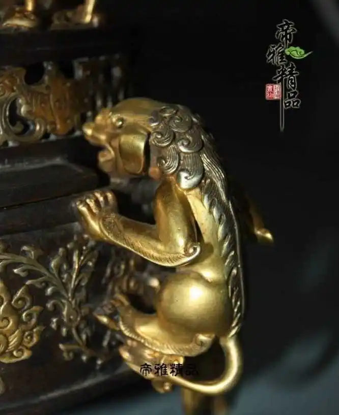 WBY Chinese Copper 24K Gold Gild Silver Dragon Phoenix Bird Incense Burner Censer | Дом и сад