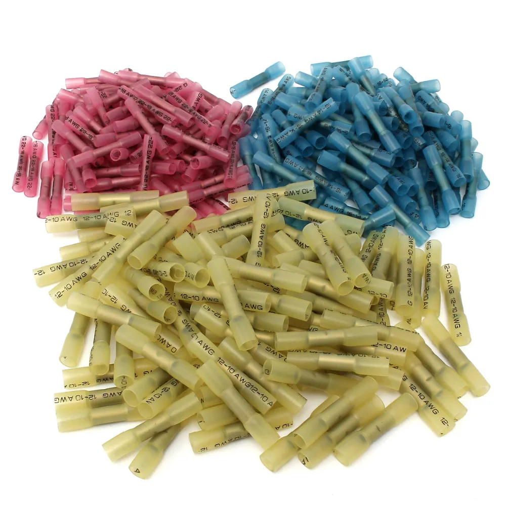 

300pcs BHT1.25 BHT2 BHT5 Insulated HeatShrink Butt Wire Electrical Crimp Terminal Connector Heat Shrink 22-18 16-14 12-10AWG