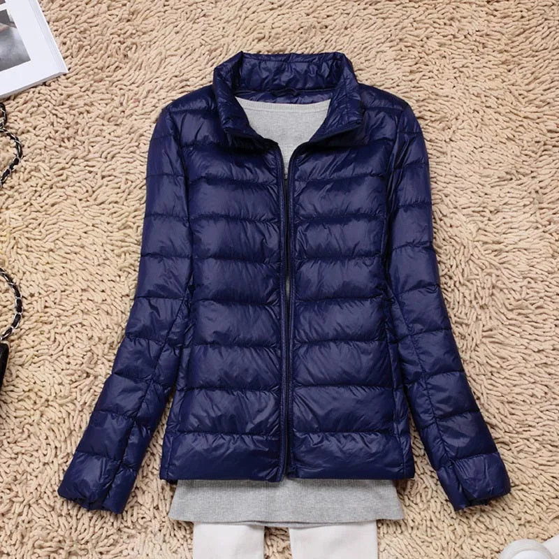 Женское пуховое пальто синего цвета повседневная короткая парка из белого