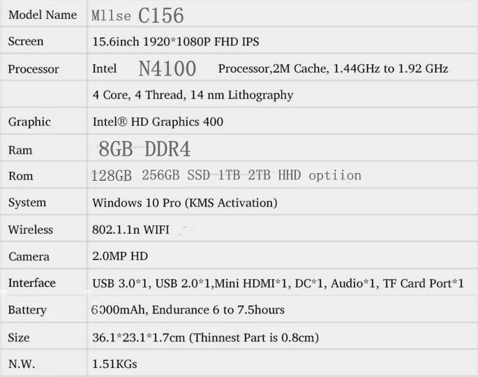 Intel N4100 8 Гб DDR4 500 Гб ноутбук бесплатно USB HUG светодиодный свет гарнитуры игровой офис Vedio большой емкости быстрый ноутбук Windows 10