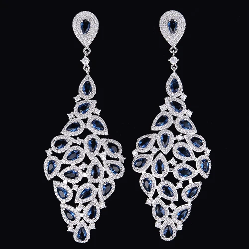 Blue Missvikki 925 Серебряная подвеска с серьгами для женщин букле d'oreille Femme Полный австрийский кристалл вечерние ювелирные изделия - Окраска металла: Blue