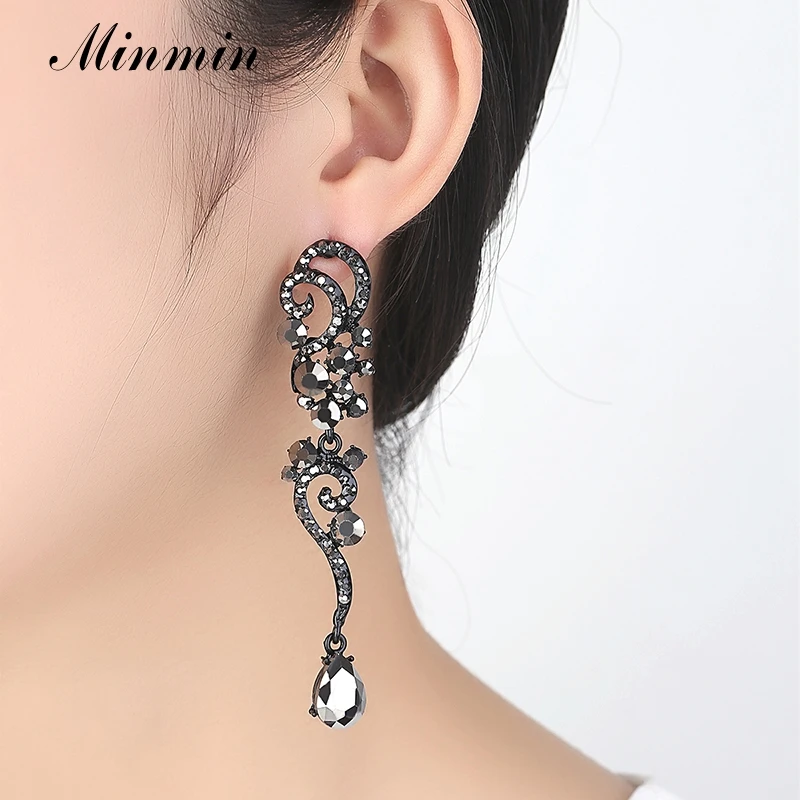 Minmin Винтажные висячие серьги с черными кристаллами для женщин Европейский