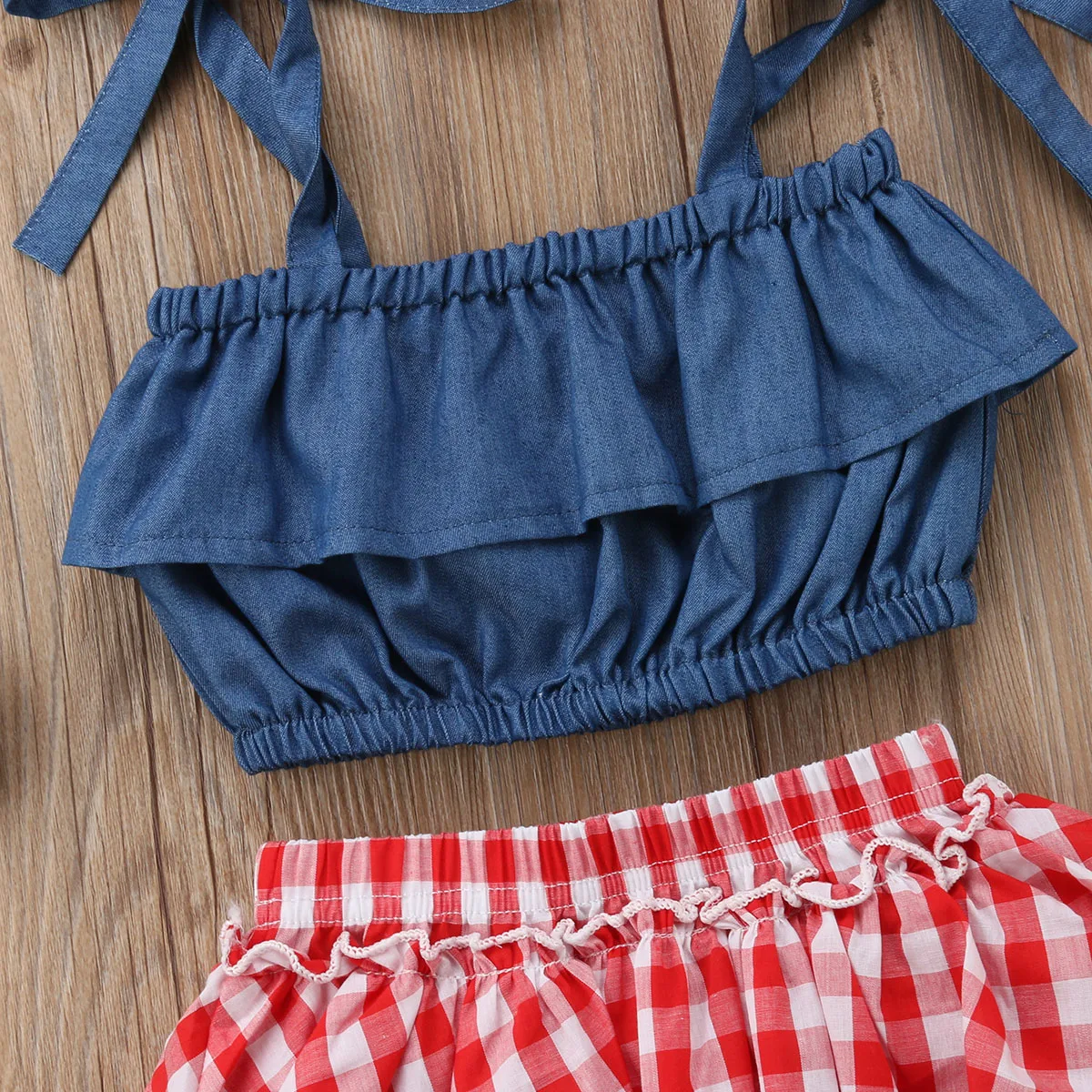 2018 Newborn Kids Baby Girl Plaid Strap Tops Demin Red Shorts Skirts Headband Summer Cute Set Outfits | Детская одежда и обувь