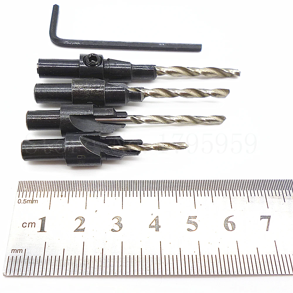 

4pcs Countersink Drill Bit Set HSS 4241 Quick Change Round Shank Hole Reamer Taper 6# 8# 10# 12# With L-Hex Wrench Brand New