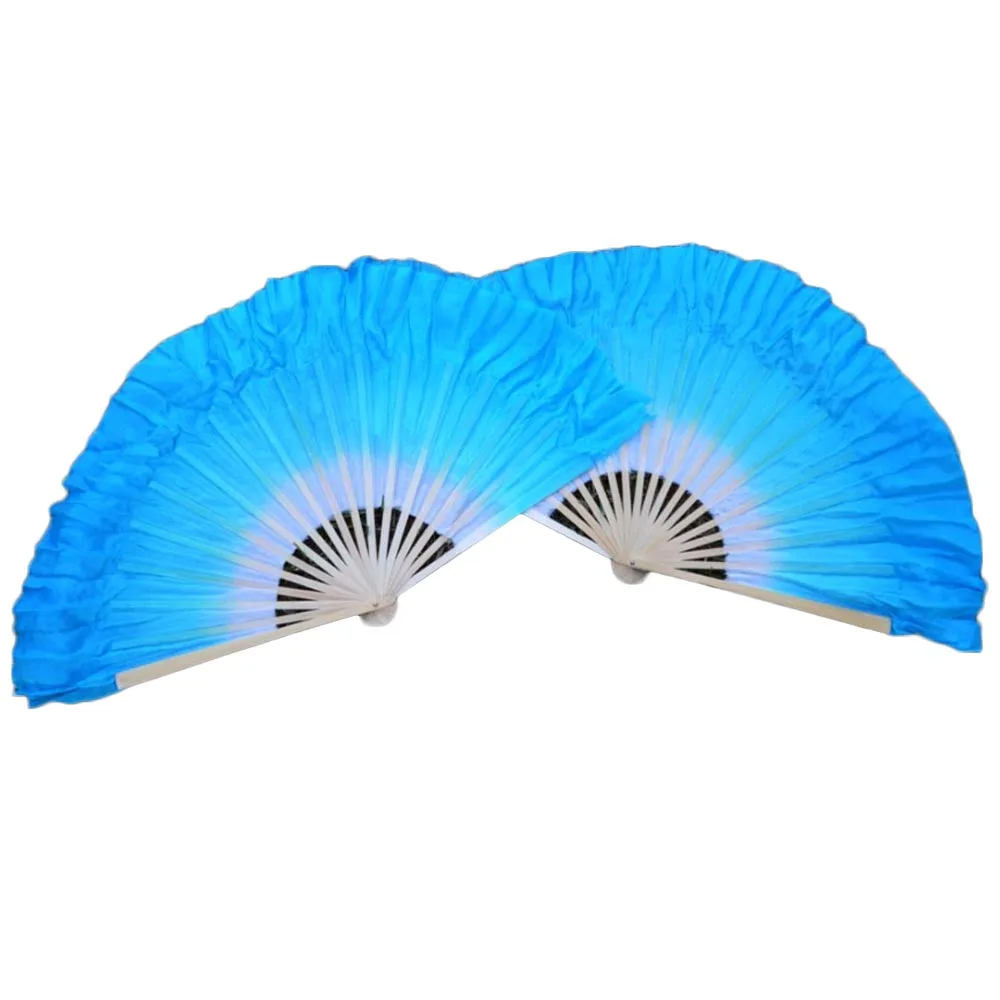 

Can Be Customized 100% Silk Belly Dance Short Fans White Turquoise Gradient Colors Double Layered Dance Silk Short Fans 1 Pair