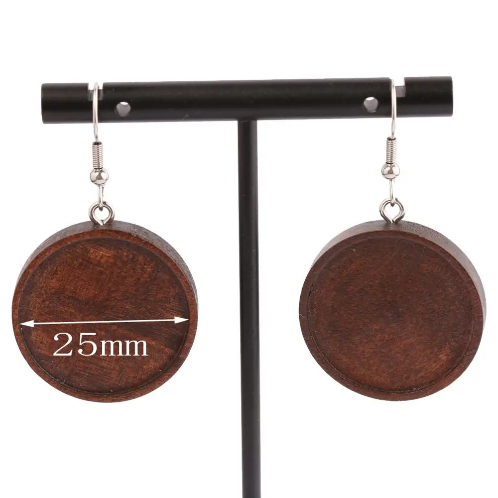 

5 пар, деревянные серьги-подвески с кабошоном, 25 мм