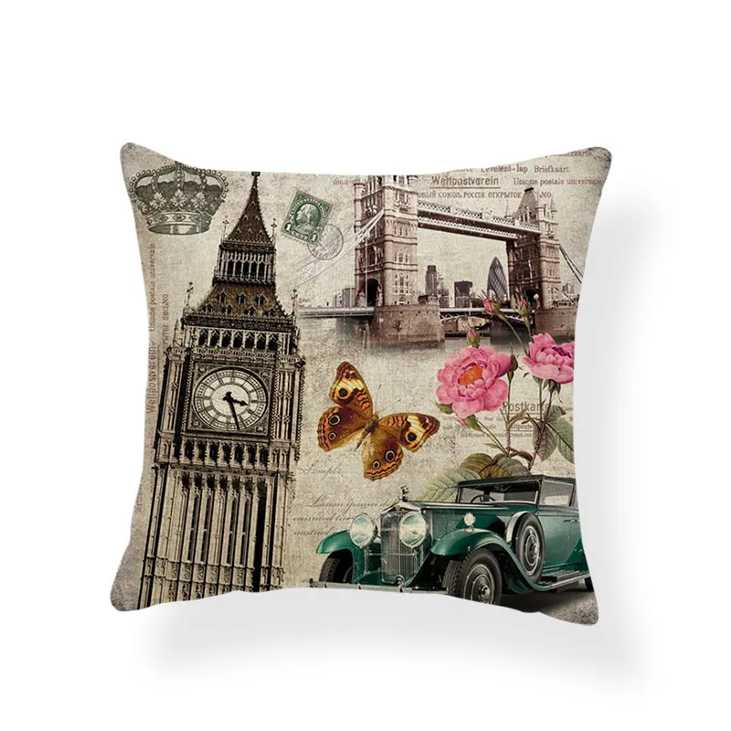 19 Романтическая теплая подушка художественная Парижская башня текст Роза бабочка Защитные подушки для спальни полиэстер Лен 45*45 см декоративная наволочка - Цвет: 19