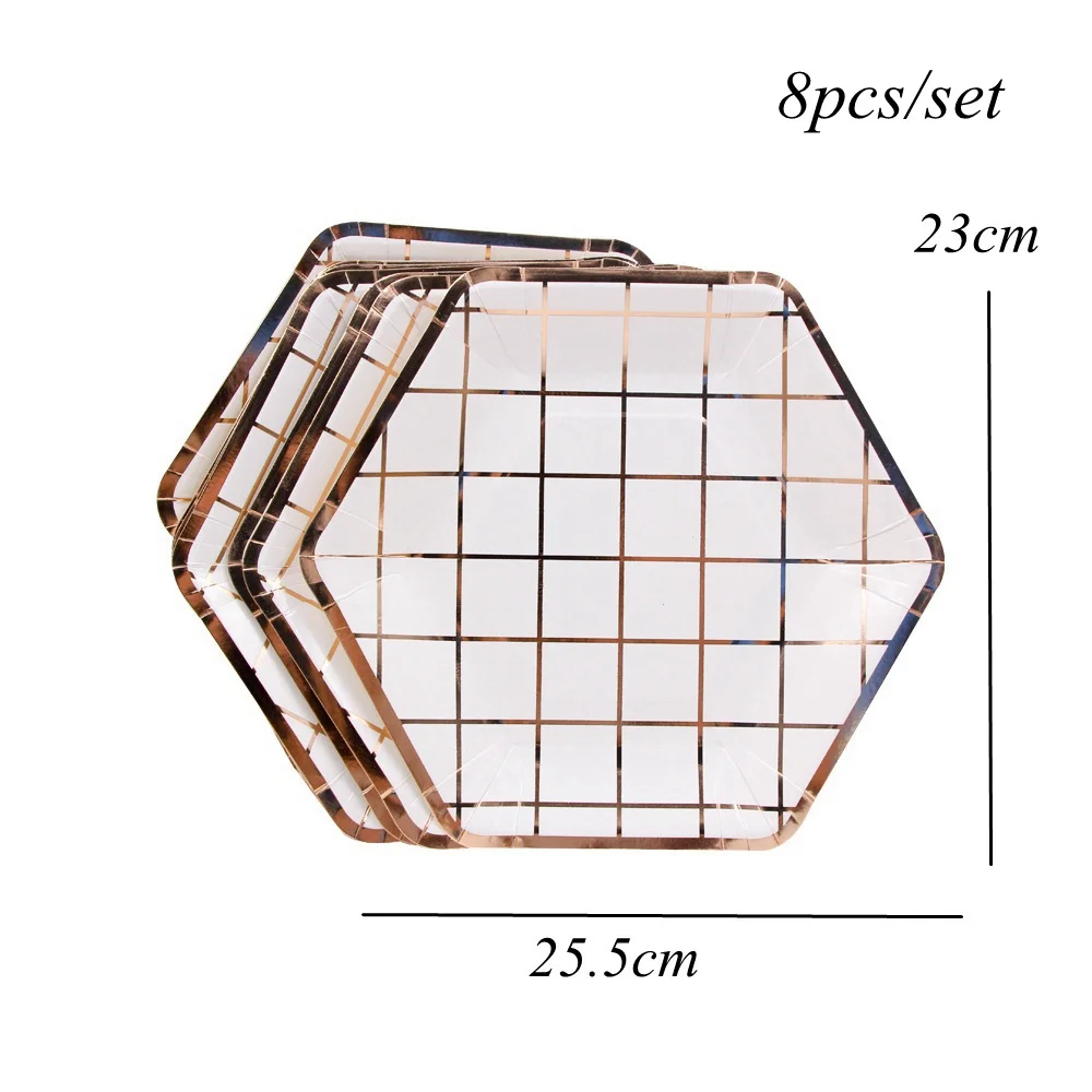 8pcs rose gold plate 1 компл. Розовое золото решетки одноразовые столовые приборы набор Bling бумажный стаканчик/тарелка/салфетка украшение стола для свадьбы День рождения партии поставки - Цвет: 8pcs rose gold plate