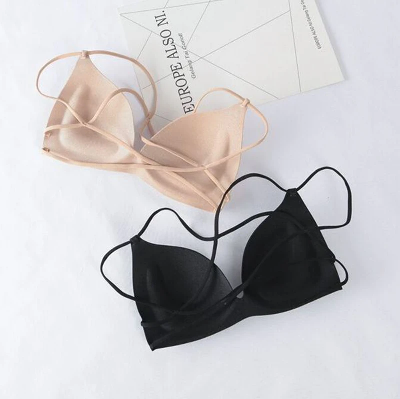 Невидимые бюстгальтеры Мягкие Нет проволоки Strappy Super Push Up Bralette Сексуальные женщины Backless Underwear Femme BH Большой размер Deep V Black лифчик пуш ап нижнее белье бюсгалтер