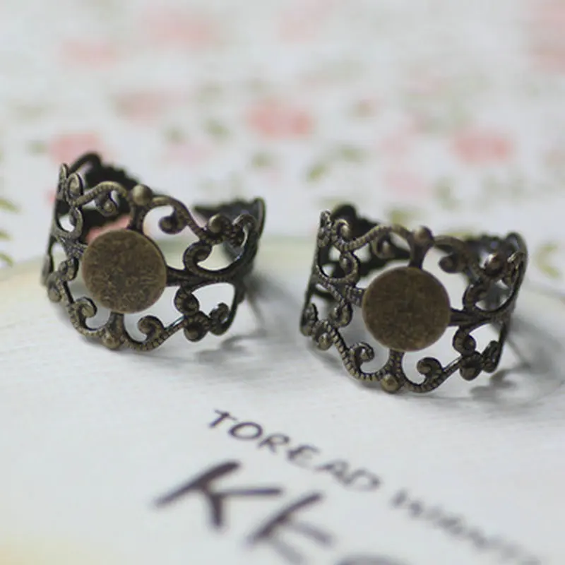 

ring Round Cabochon Filigree Ring Base Settings Diy Jewelry Findings 6 Colors Adjustable Rings 10pcs/lot 8mm