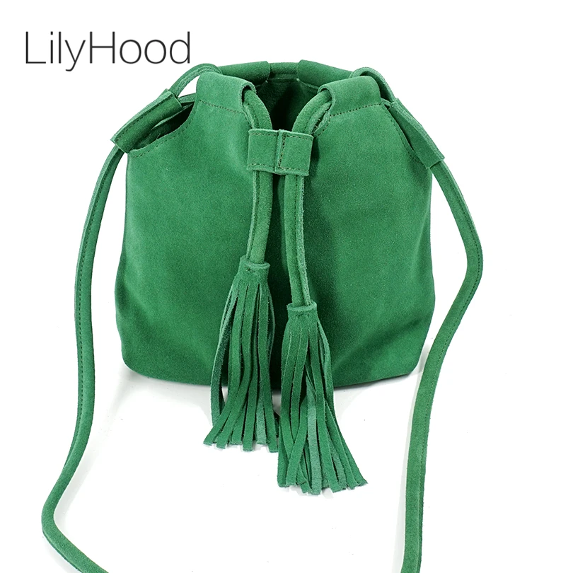 LilyHood натуральная кожа маленькая сумка через плечо для женщин модная летняя замшевая зеленая сумка через плечо