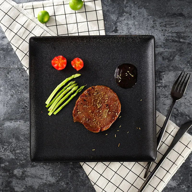 Набор ножей и вилок для стейка креативная домашняя черная тарелка завтрака
