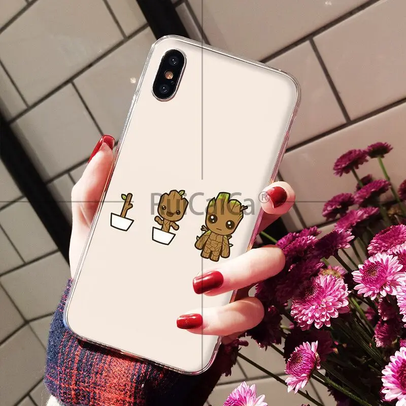 Ruicaica I AM Groot TPU Мягкий силиконовый прозрачный чехол для телефона iPhone 5 5Sx 6 7 7plus 8 8Plus X