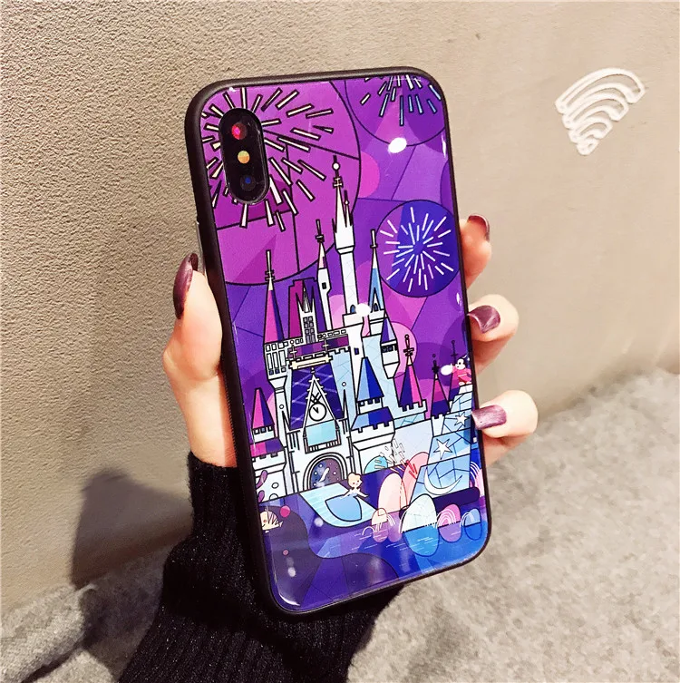 for iphone 8 8plus Fairy tale castle Glass Case . Cartoon Fireworks hard back case For X 6 6s 6splus 6plus 7 7plus cover |