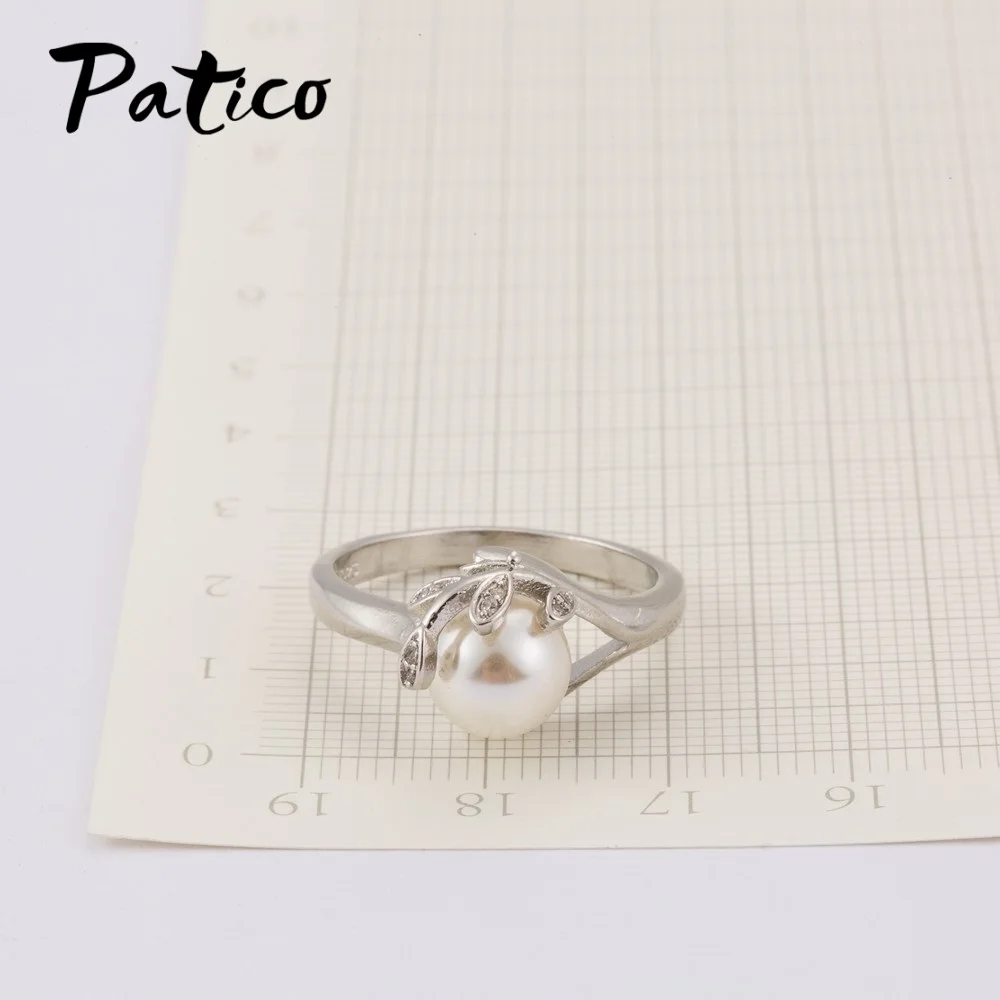 

100% 925 Sterling Silver Rings with Big White Pearl Jewellery Beautiful Leaf Jewelry Best Anniversary Gift for Mom rings