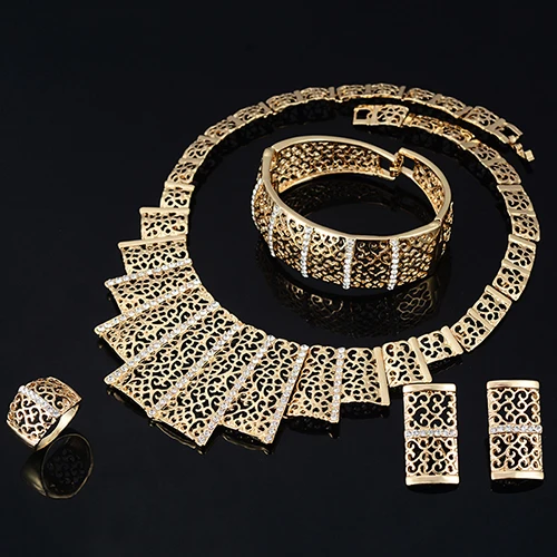 Свадебные геометрические полые воротник ожерелье браслет кольцо серьги набор |